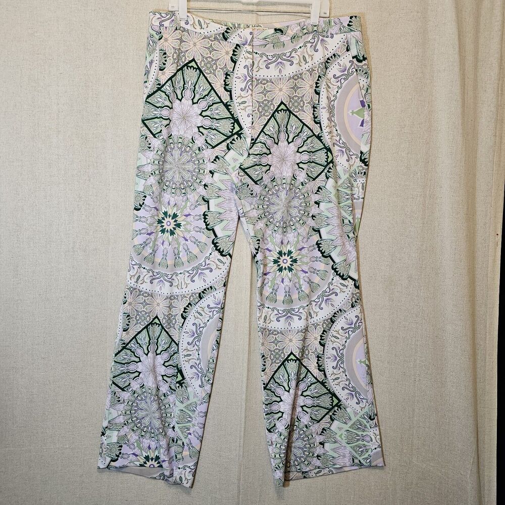 Eva Mendes for New York & Co. Wide Leg Pants Green Purple Paisley Pockets 16